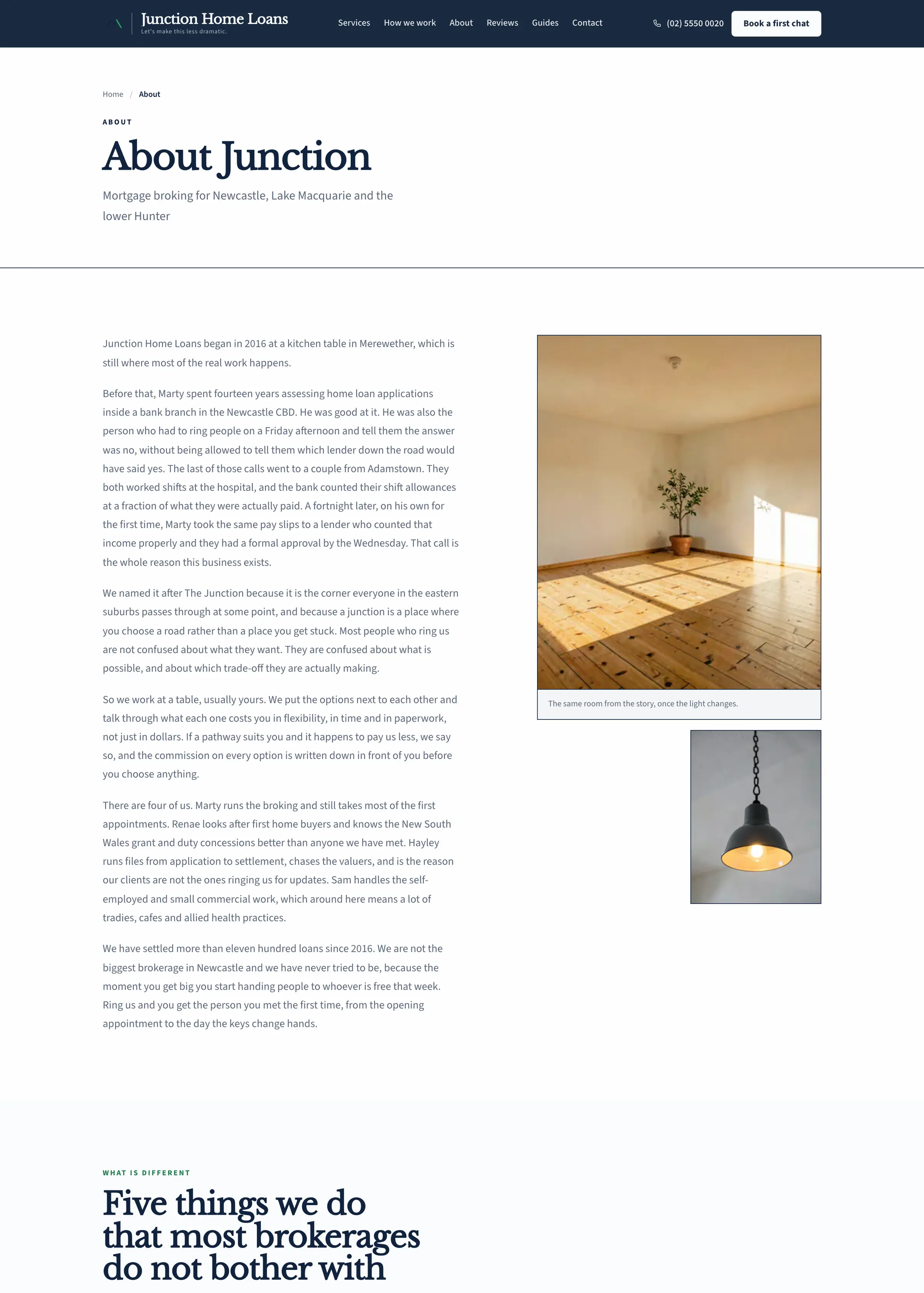Junction Home Loans website, an inner page, desktop