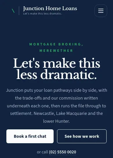 Junction Home Loans website, home page, mobile