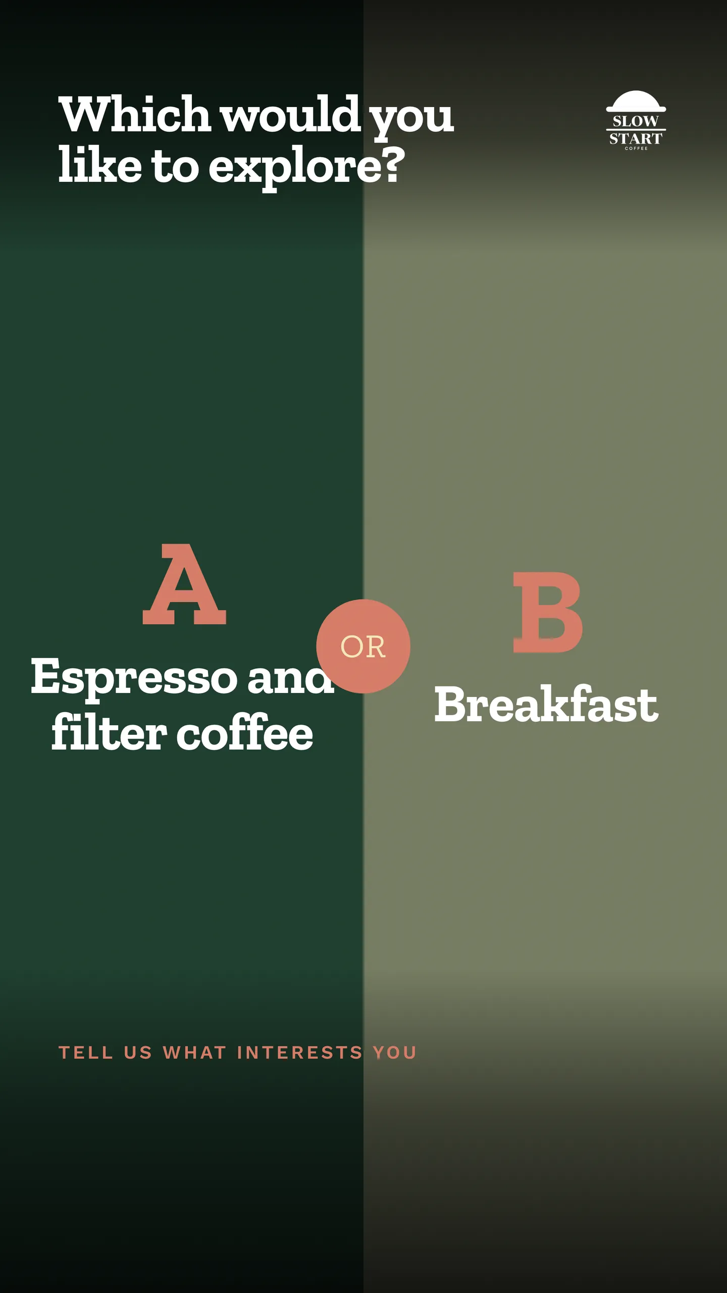 Slow Start Coffee social post: Espresso and filter coffee: House blend ground for every single shot, plus one rotating single origin on filter. Breakfast: Cooked breakfast…