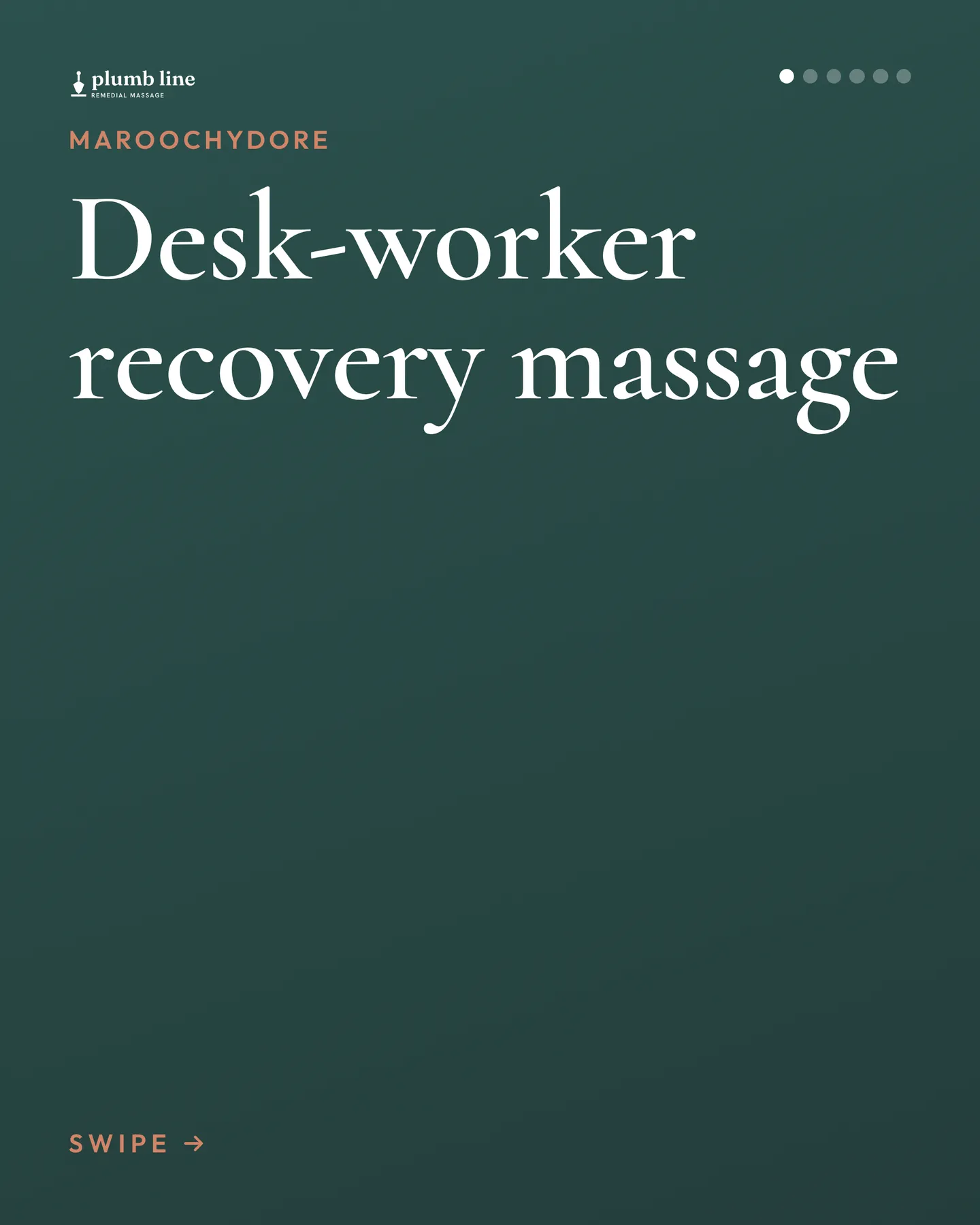 Plumb Line Remedial Massage social post: A focused session on the neck, shoulders and upper back for bodies that spend the day at a screen. 1. Two-minute check-in on what has been s…