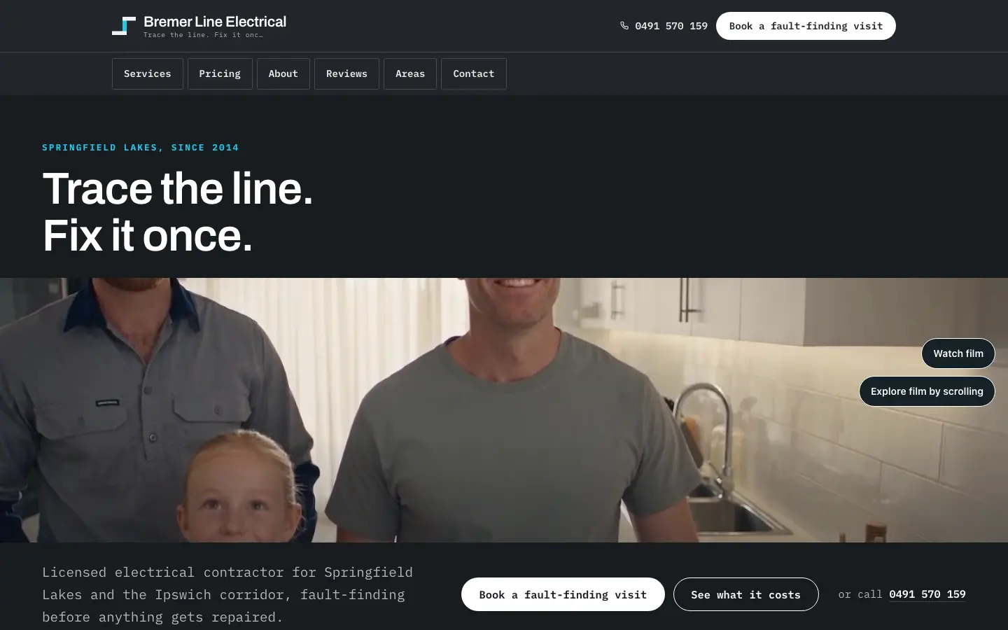 Bremer Line Electrical website, home page, desktop