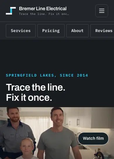Bremer Line Electrical website, home page, mobile
