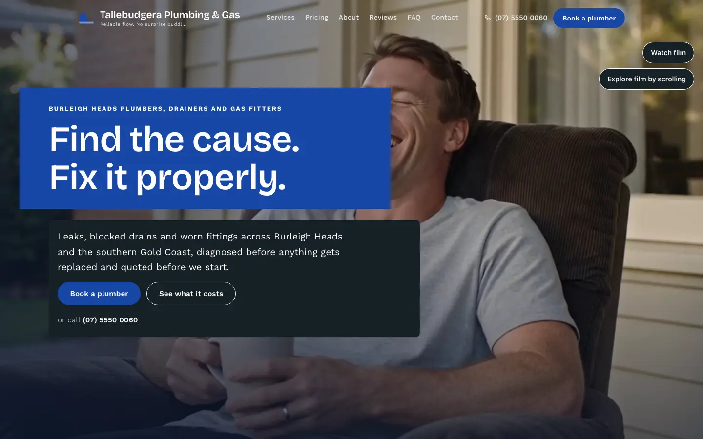 Tallebudgera Plumbing & Gas website, home page, desktop