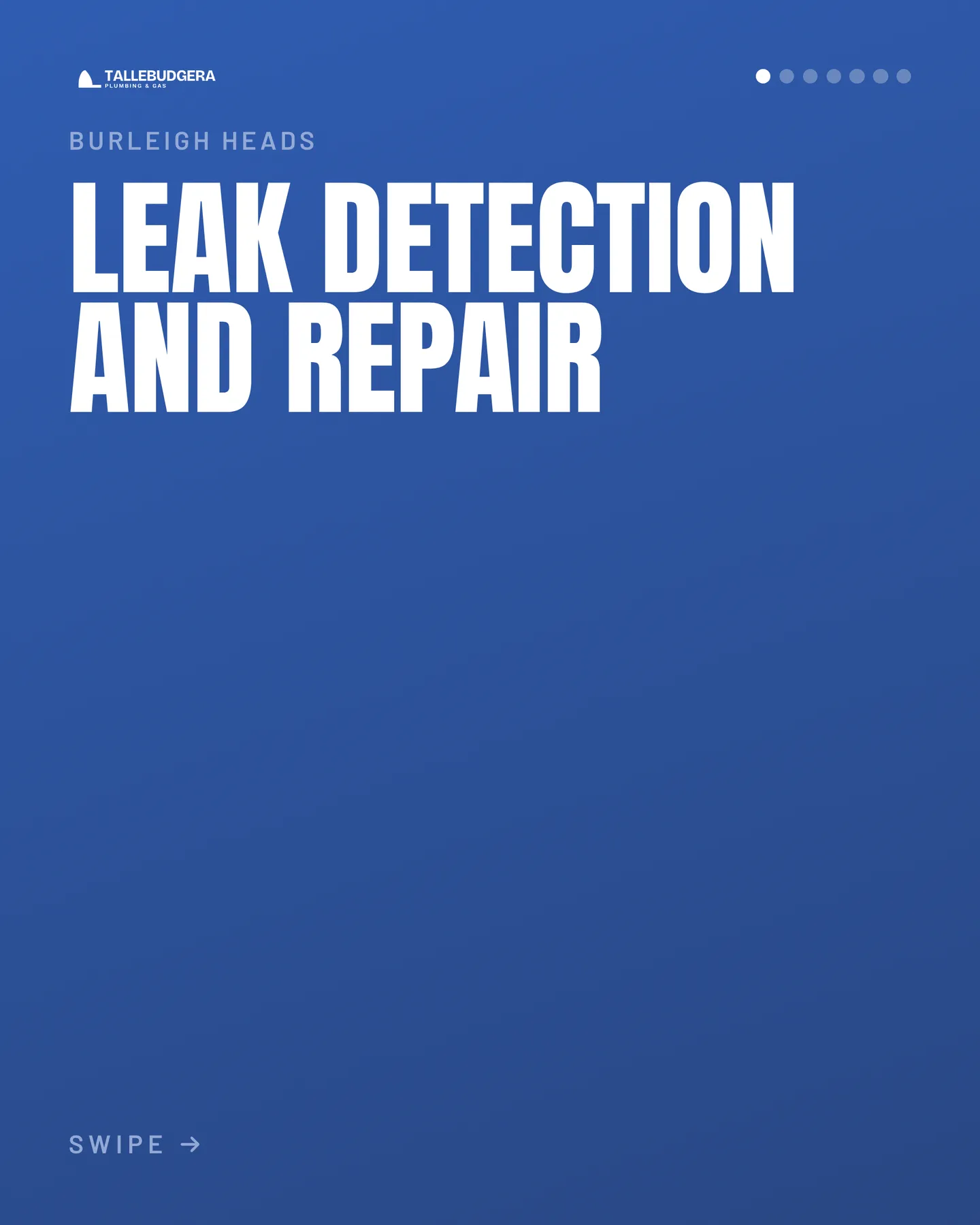 Tallebudgera Plumbing & Gas social post: We find where the water is actually coming from before anything gets replaced, including the leaks you cannot see. 1. Isolate the supply at…