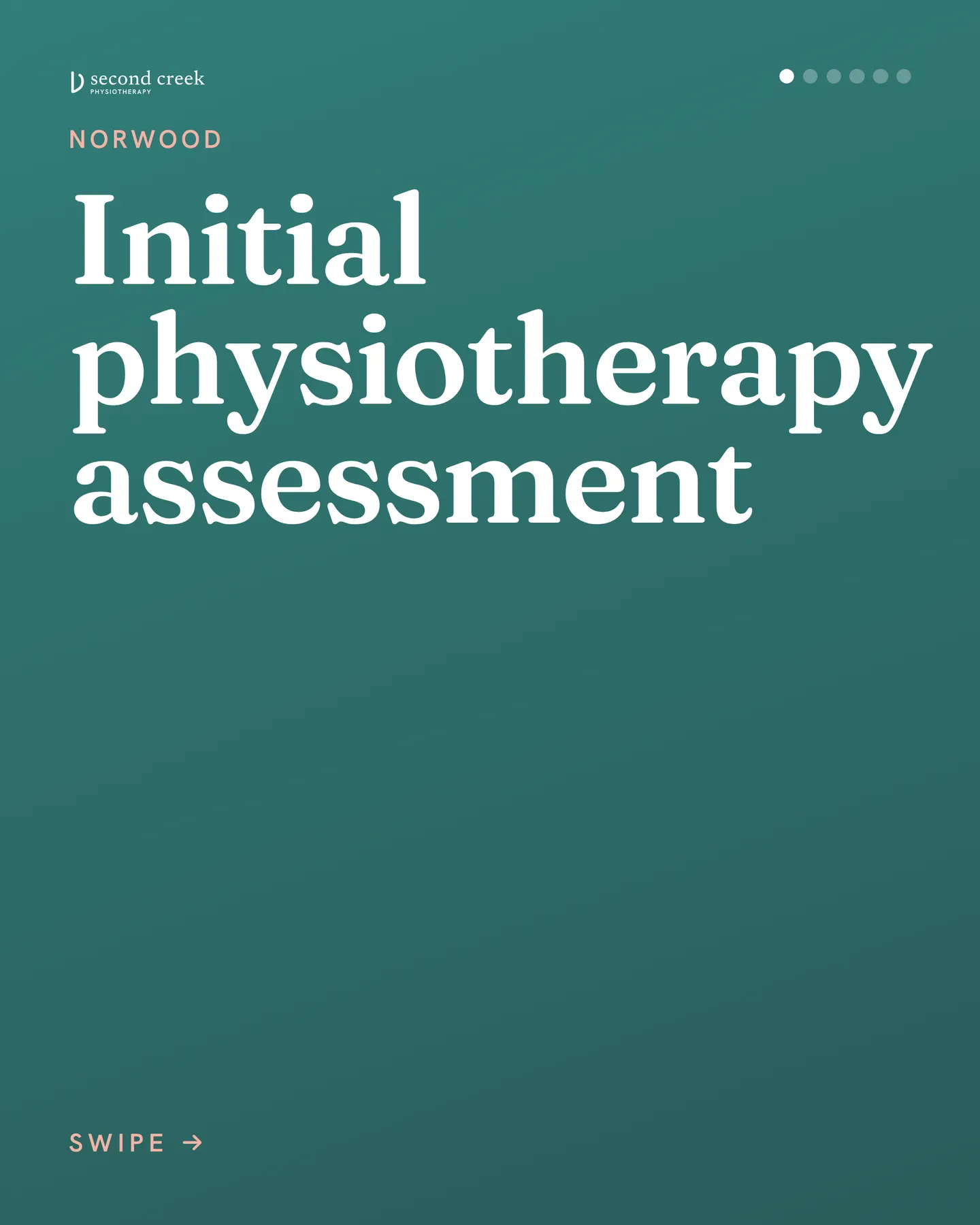 Second Creek Physiotherapy social post: Forty-five minutes to work out what is actually driving the problem, not just where it hurts. 1. Tell us what you have stopped doing comfort…