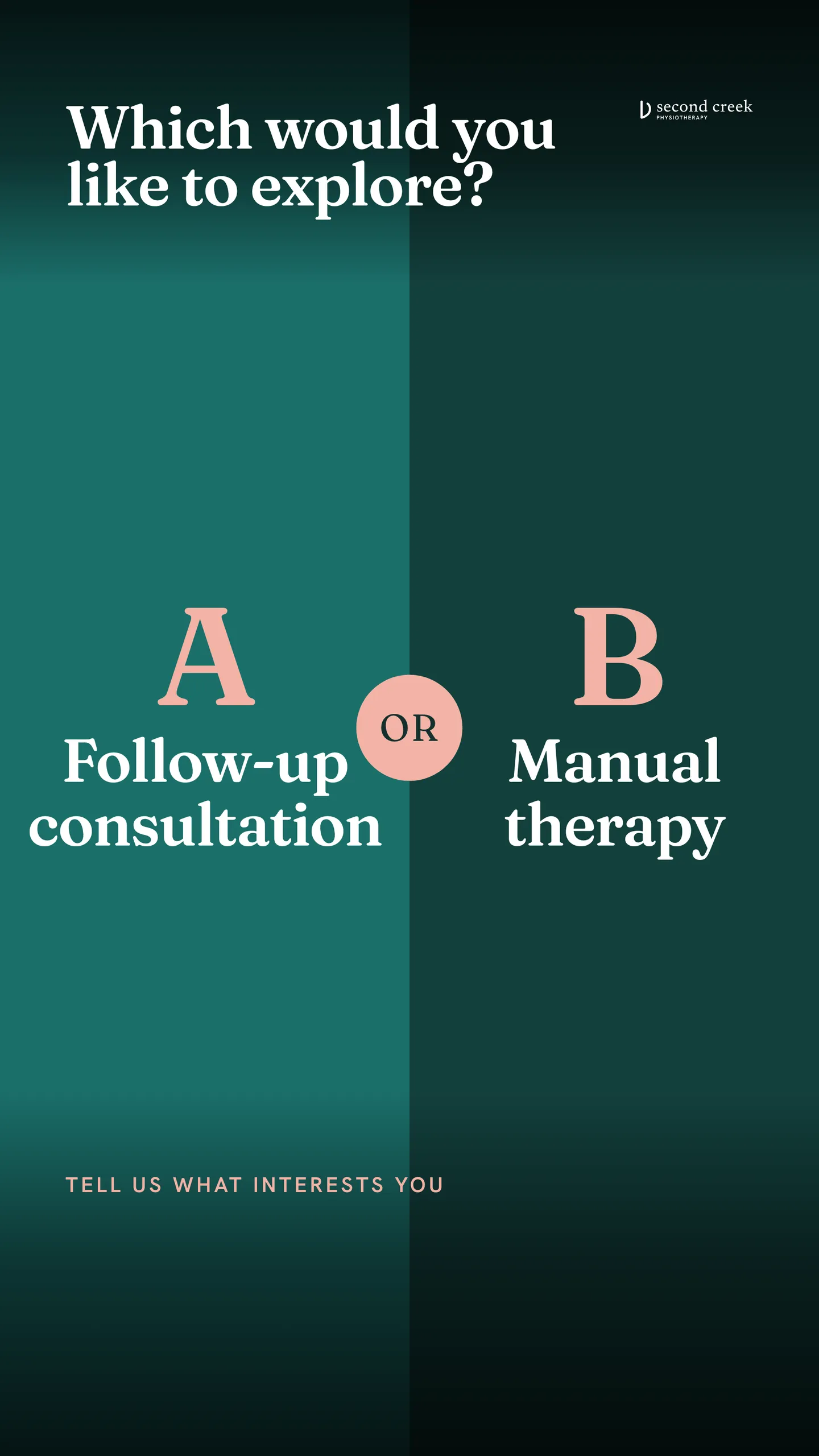 Second Creek Physiotherapy social post: Follow-up consultation: The standard thirty minute appointment: reassess, treat, change the program, keep it moving. Manual therapy: Hands-o…