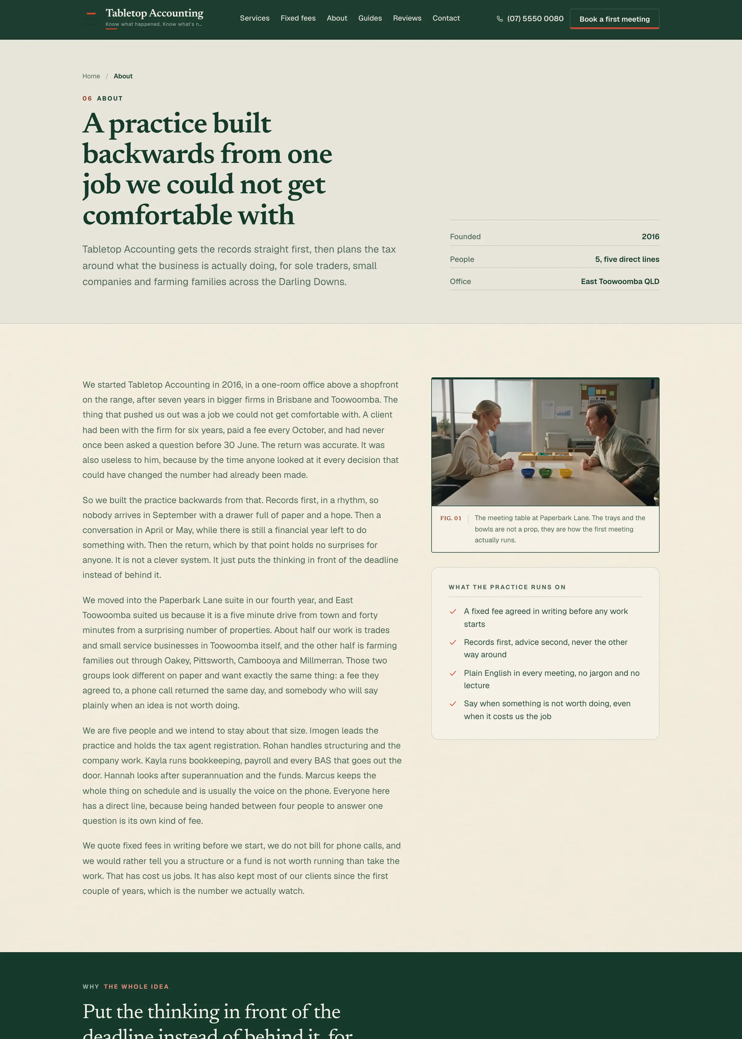 Tabletop Accounting website, an inner page, desktop