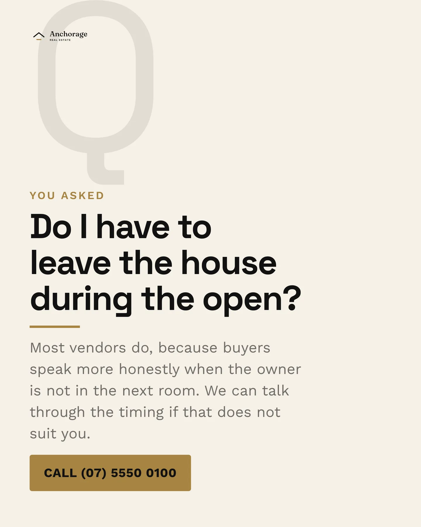 Anchorage Real Estate social post: Do I have to leave the house during the open? Most vendors do, because buyers speak more honestly when the owner is not in the next room. We…