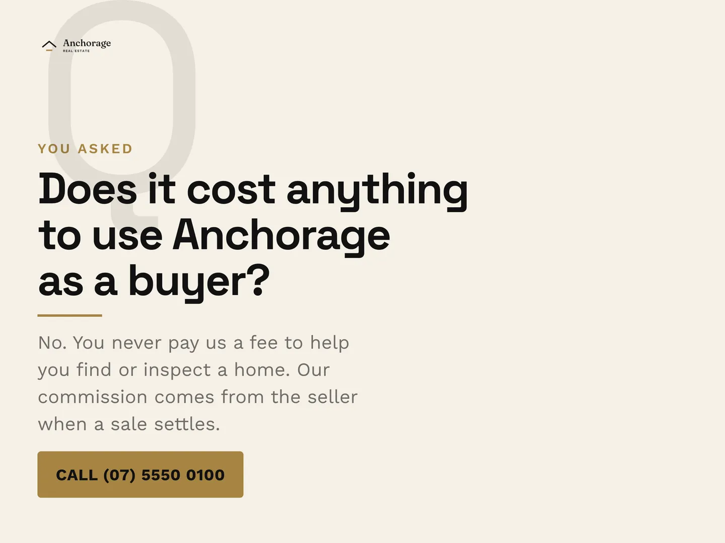 Anchorage Real Estate social post: Does it cost anything to use Anchorage as a buyer? No. You never pay us a fee to help you find or inspect a home. Our commission comes from…