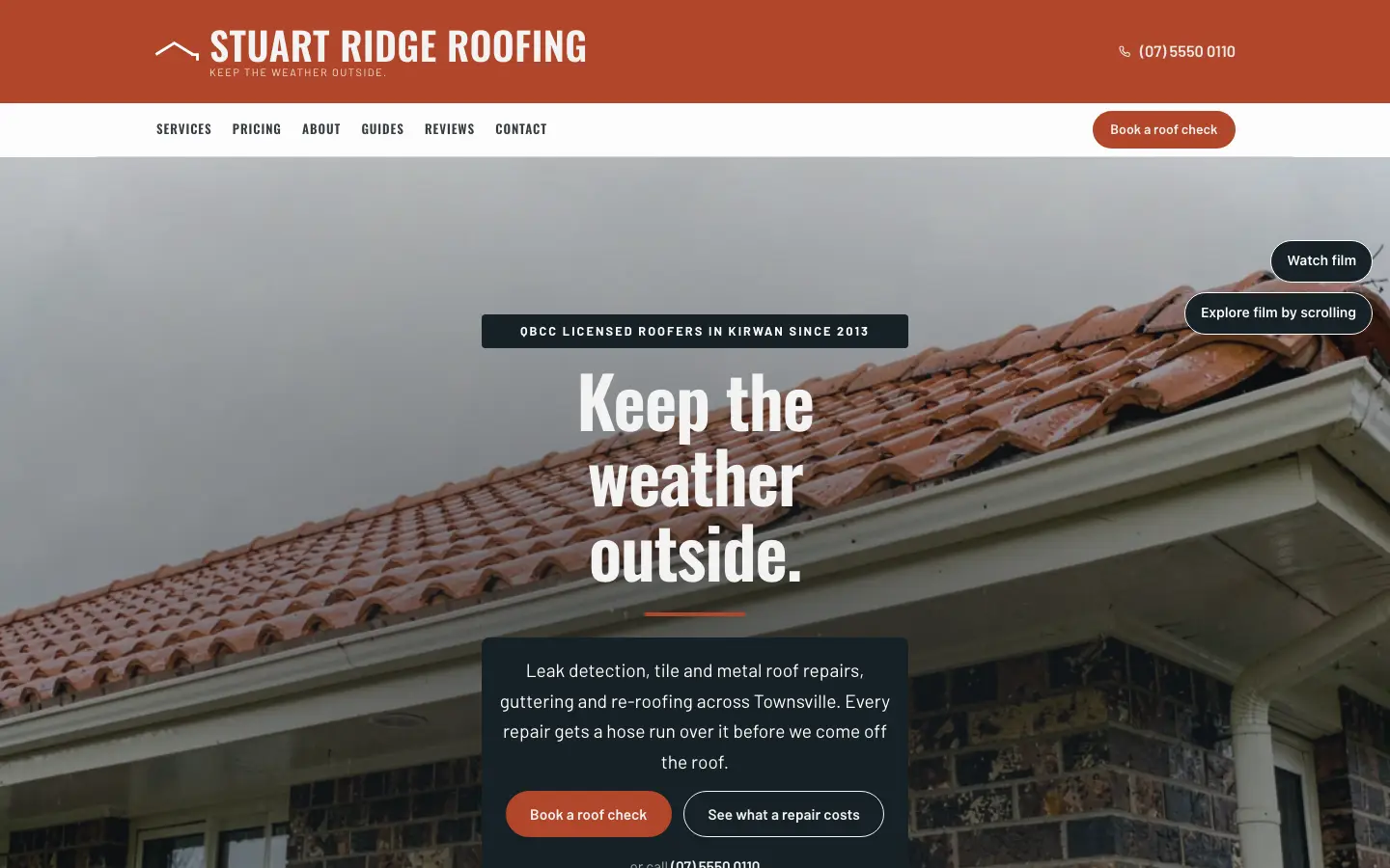 Stuart Ridge Roofing website, home page, desktop