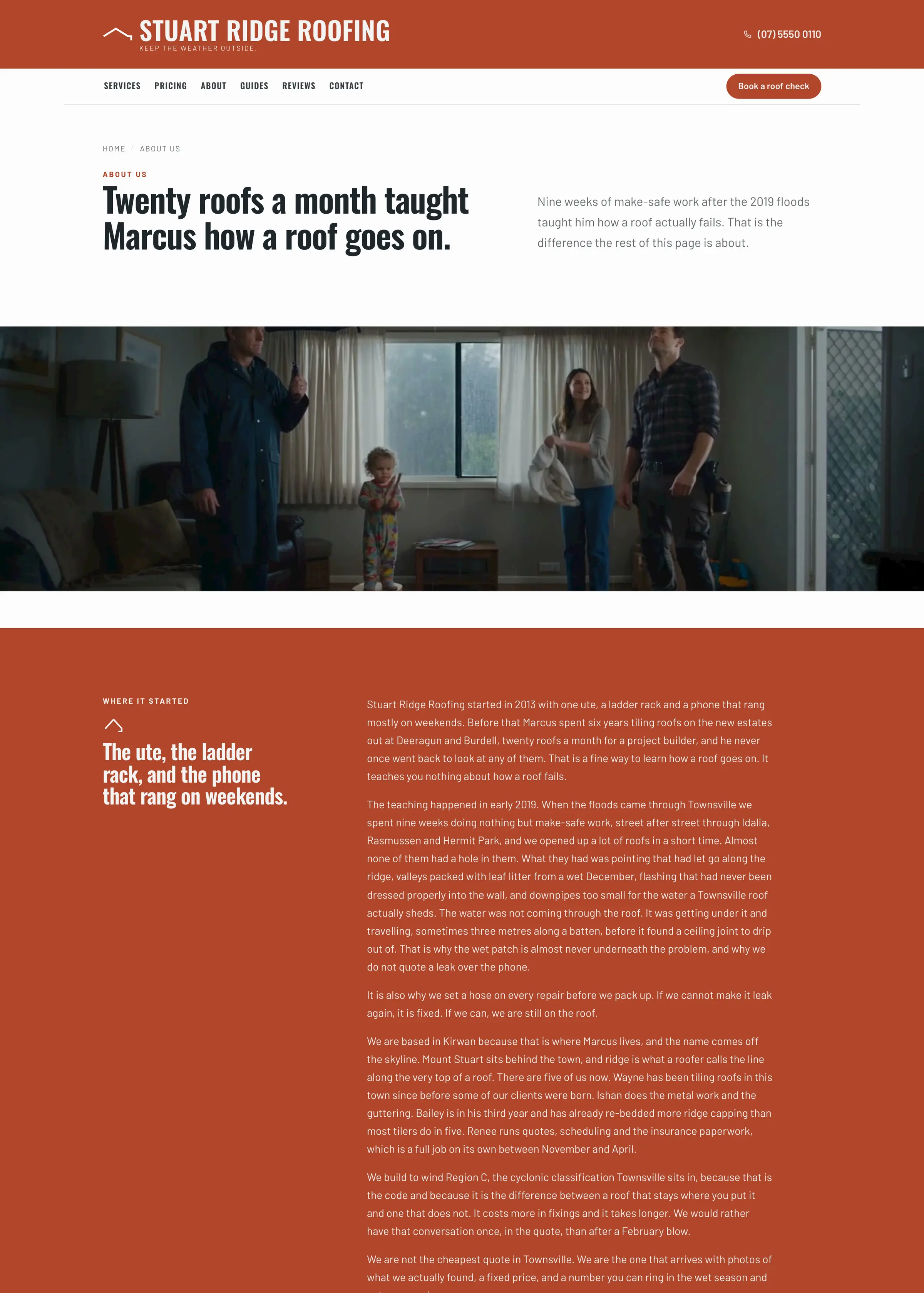 Stuart Ridge Roofing website, an inner page, desktop