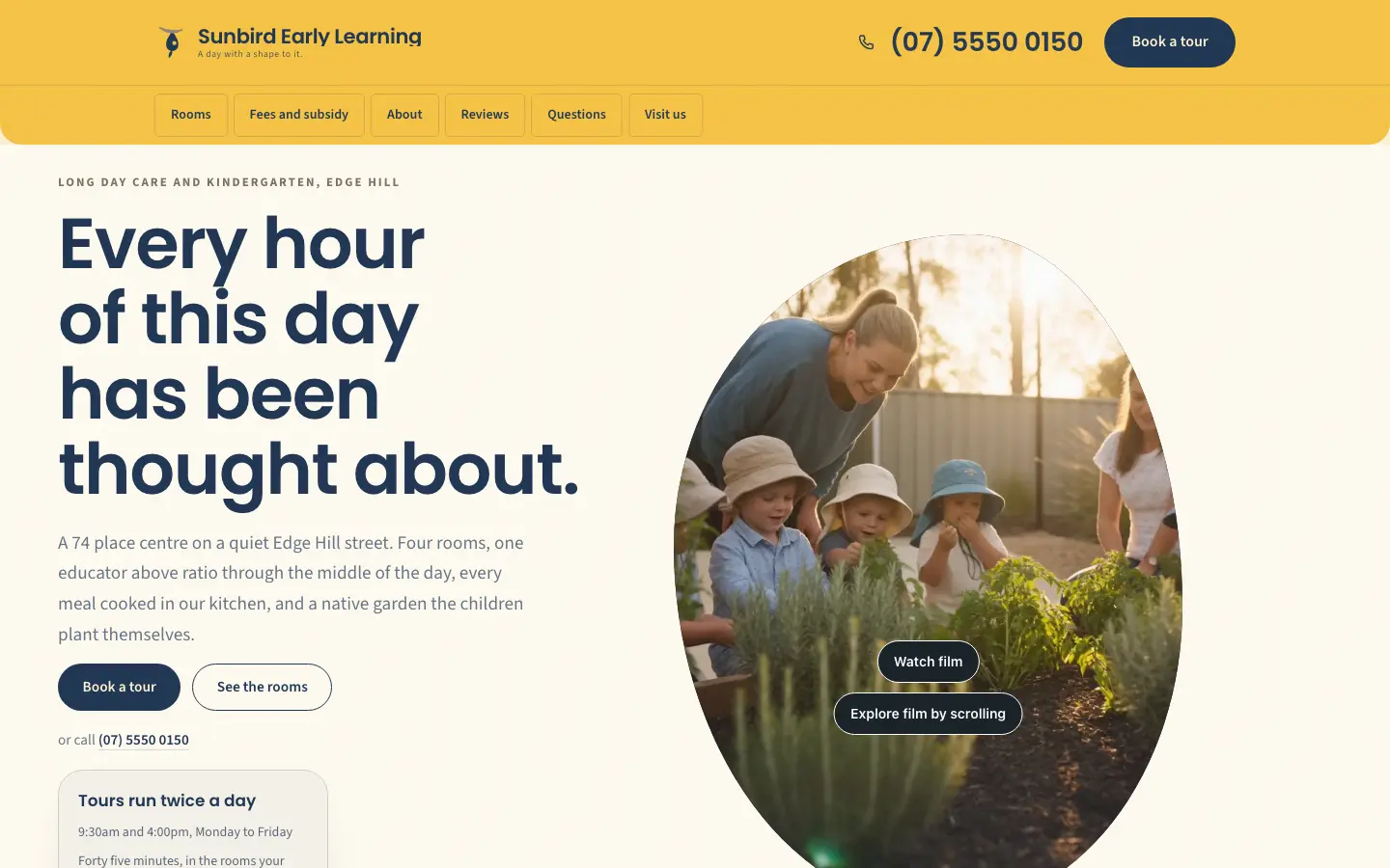 Sunbird Early Learning website, home page, desktop