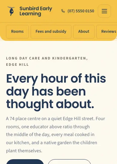 Sunbird Early Learning website, home page, mobile