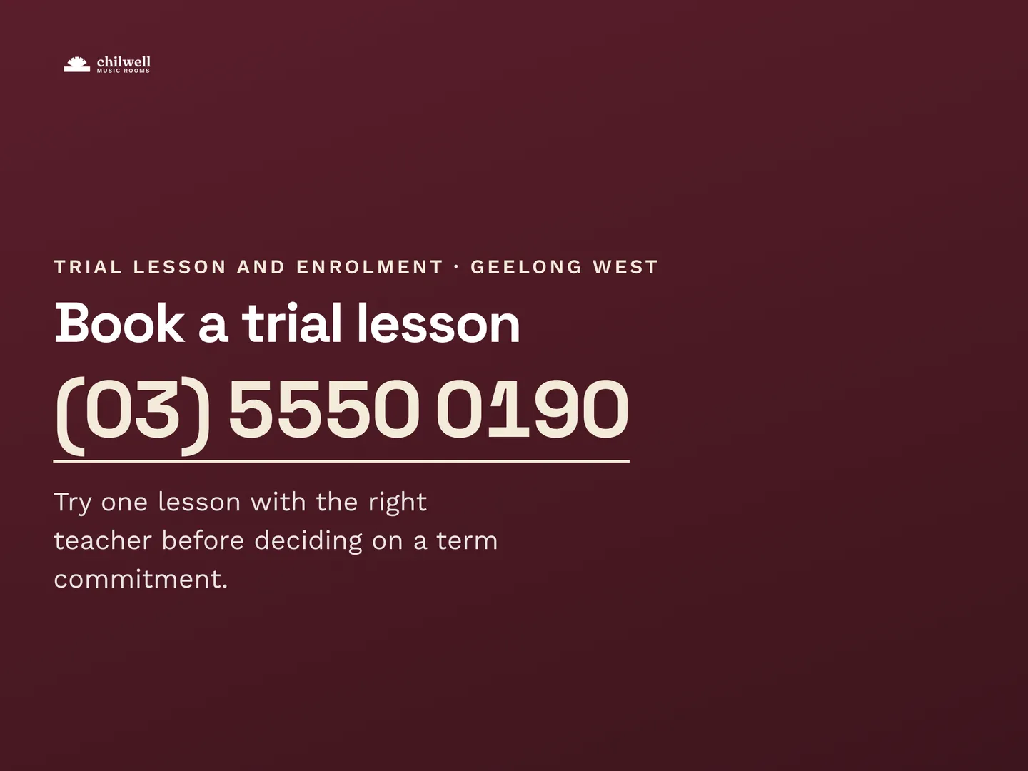 Chilwell Music Rooms social post: One trial lesson with the right teacher before any term commitment, then straightforward enrolment if you want to continue. Book a trial les…
