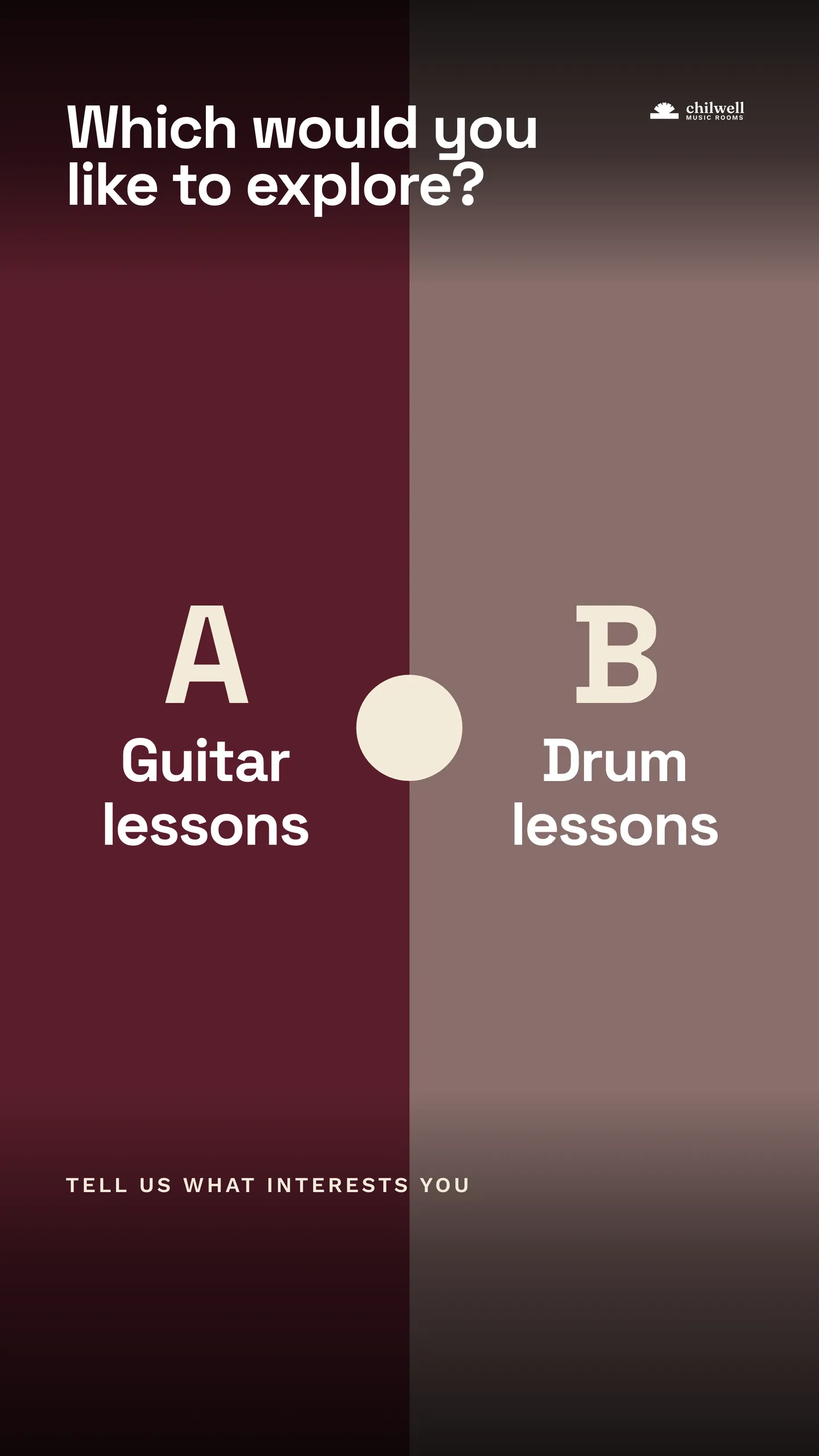 Chilwell Music Rooms social post: Guitar lessons: Acoustic and electric guitar lessons with Marcus and the guitar faculty, from a first chord to a working setlist. Drum lesso…