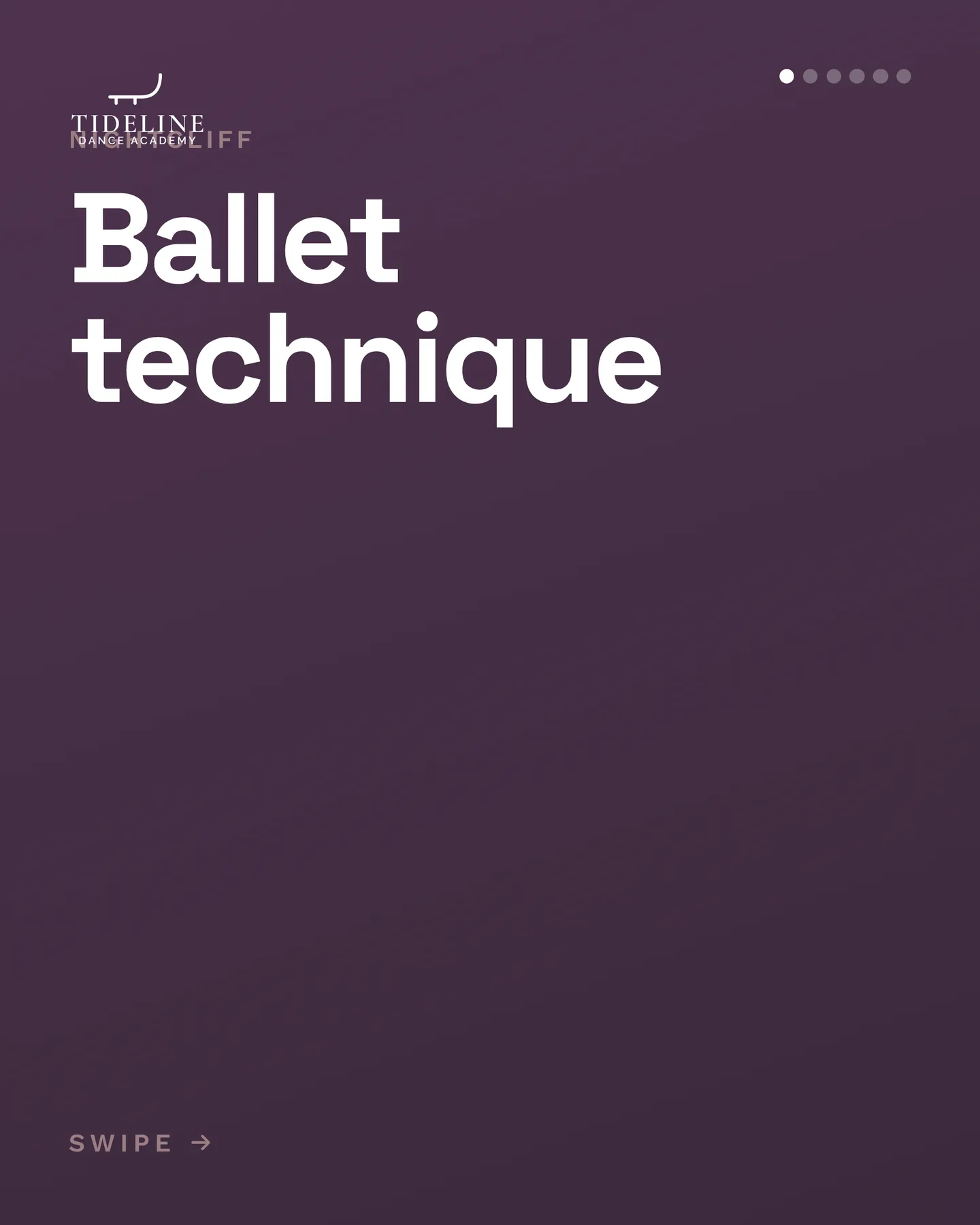 Tideline Dance Academy social post: Barre-first classical ballet, graded by age and ability from first position to pointe-ready technique. 1. Barre: alignment and turnout 2. Ce…