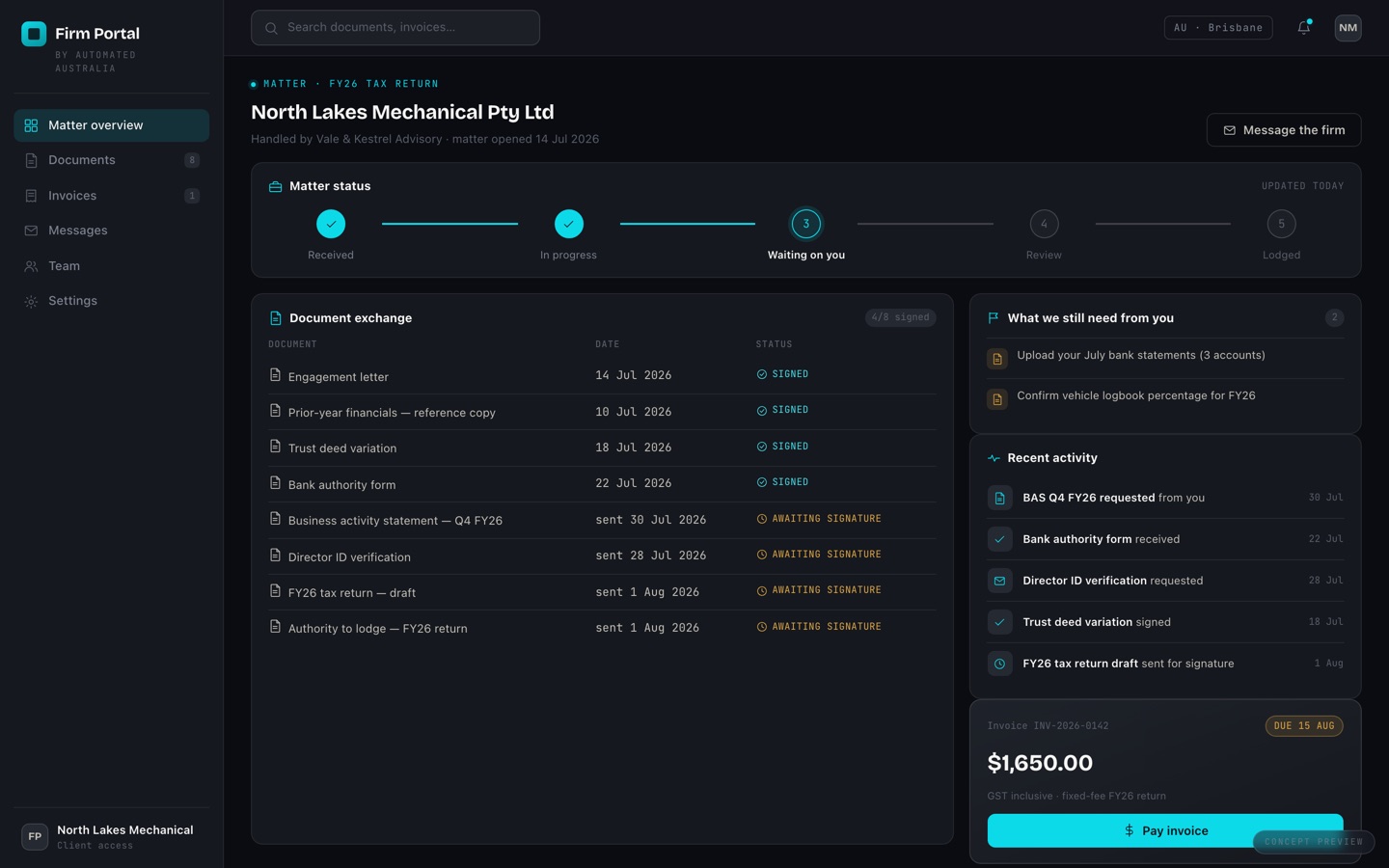Firm Portal client portal — concept preview