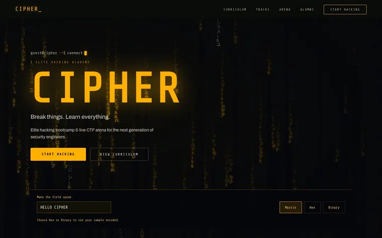 Typography website template preview: Cipher