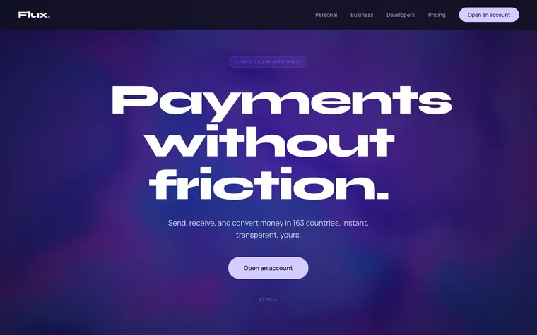 Fluid website template preview: Flux