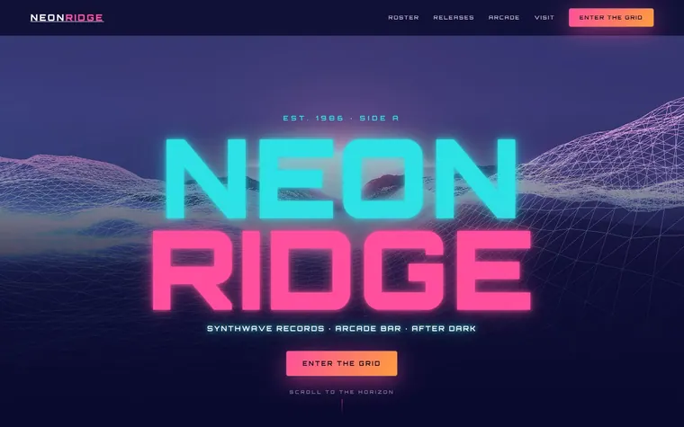 3D website template preview: Neon Ridge