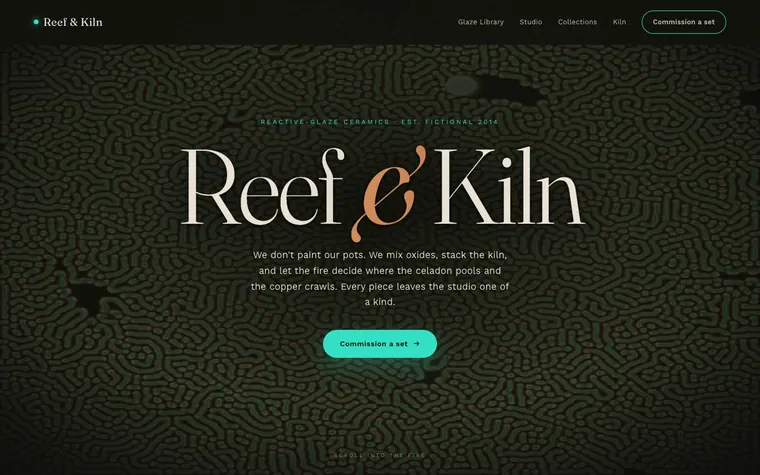 Simulation website template preview: Reef & Kiln