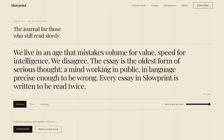 Typography website template preview: Slowprint