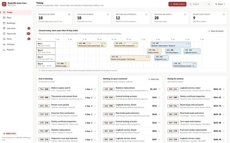Bay & Bill dashboard, live demo preview