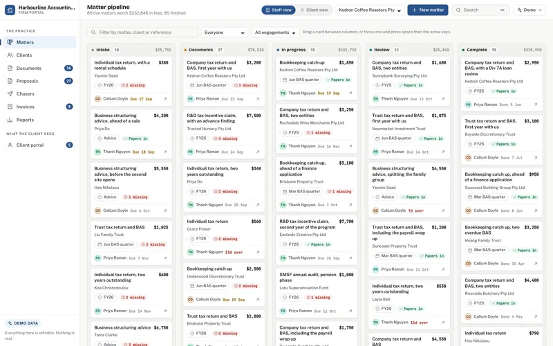 Firm Portal dashboard, live demo preview
