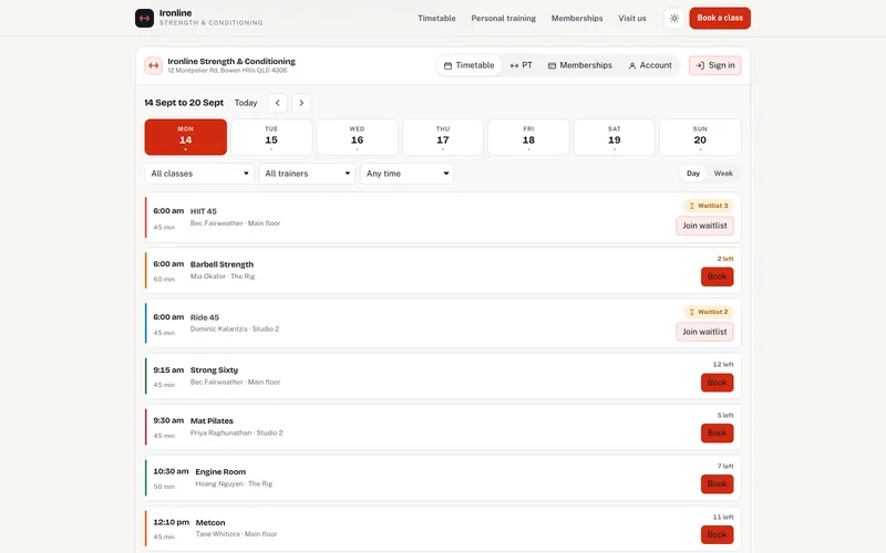 Studio Memberships dashboard, live demo preview