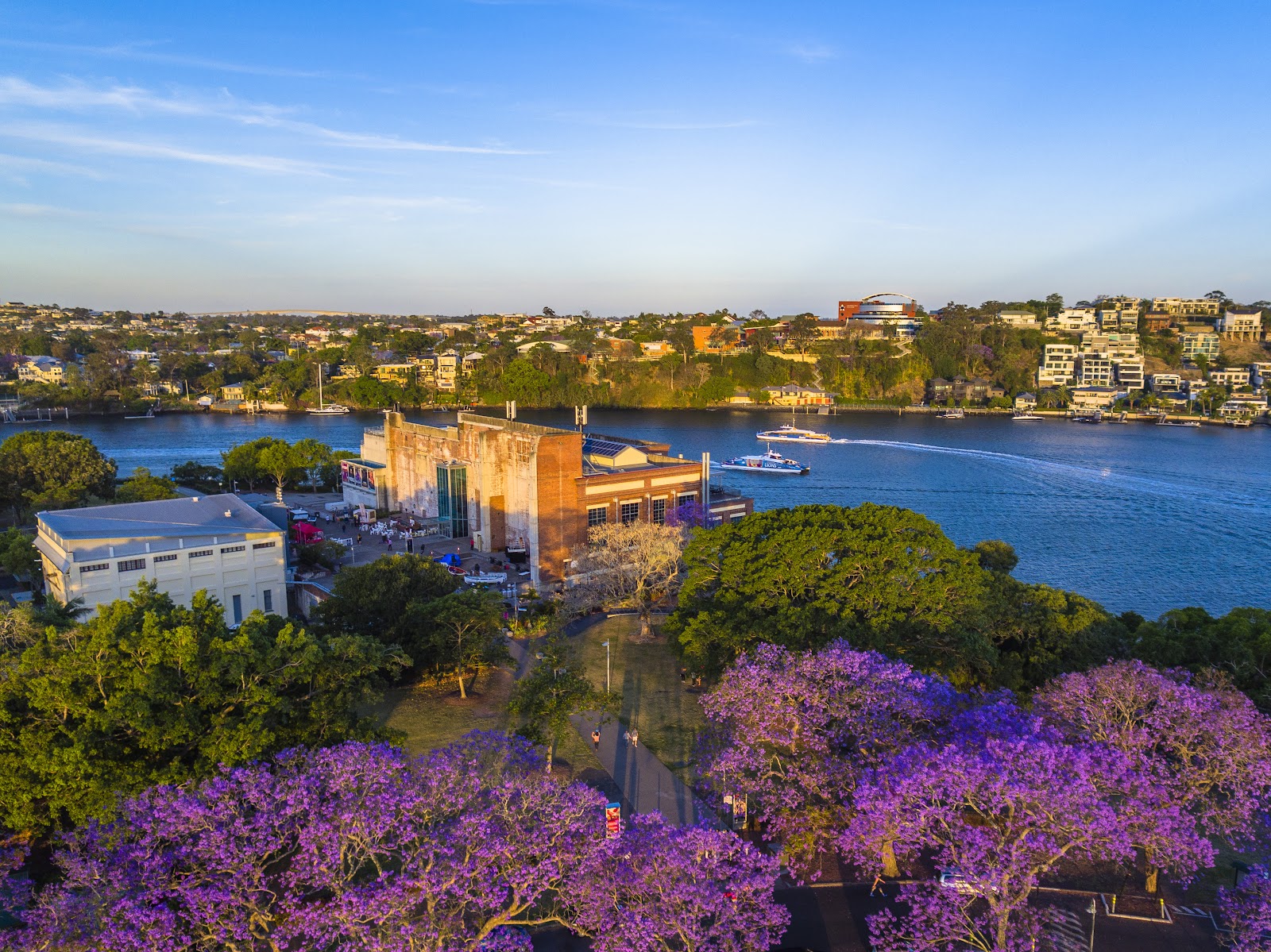 Brisbane Powerhouse riverside at dusk